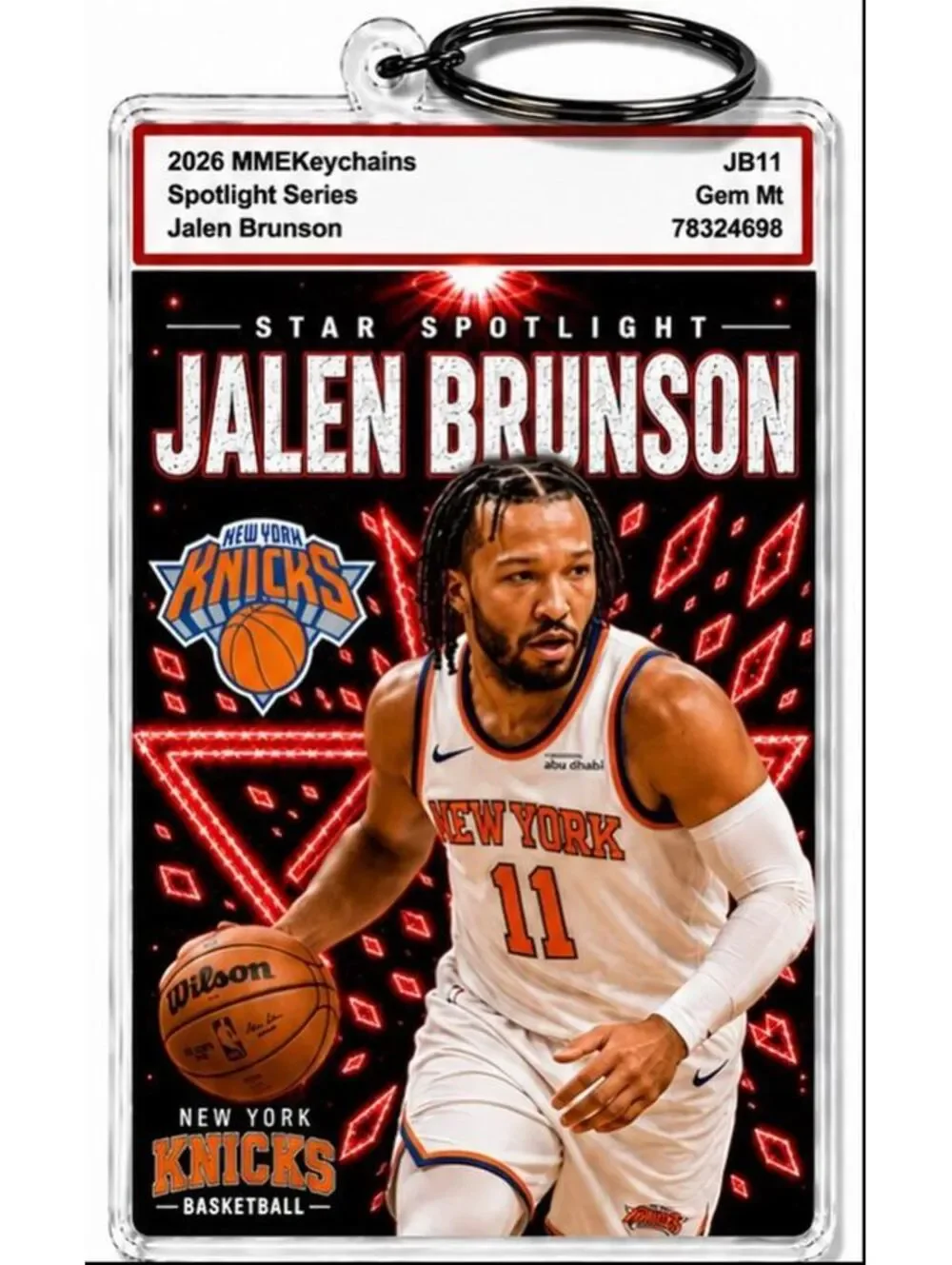 3978 Jalen Brunson Keychain Red Spotlight Premium Keychain With Nameplate